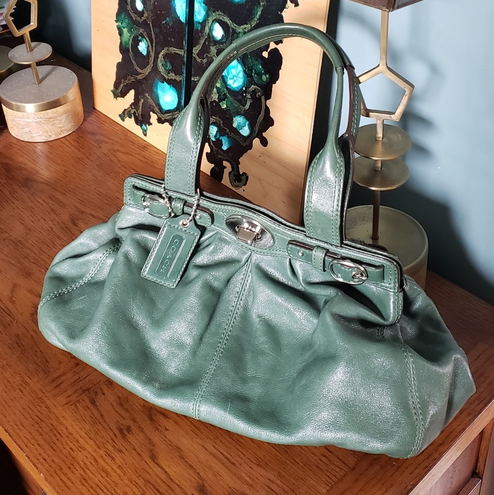 Coach Garnet green leather satchel bag